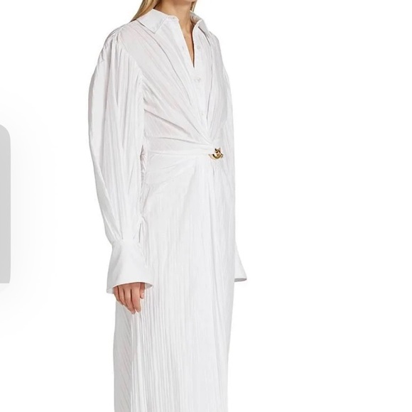 NWT Jonathan Simkhai Fraya Plisse Poplin Dress White - Picture 5 of 16